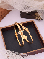 Artistic Gold-Plated Kada Bangles with Intersecting Stone Motif Artistic Gold-Plated Kada Bangles with Intersecting Stone Motif