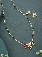 Minimalist Gold-Toned Beaded Necklace Set with Ruby & Emerald Accents Minimalist Gold-Toned Beaded Necklace Set with Ruby & Emerald Accents