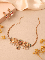Antique Finish Ruby-Green Stone Choker Set with Bird Design & Pearls Antique Finish Ruby-Green Stone Choker Set with Bird Design & Pearls