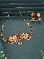 Traditional Peacock Motif Gold-Plated Choker Necklace & Jhumka Earrings Traditional Peacock Motif Gold-Plated Choker Necklace & Jhumka Earrings