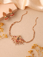 Ethnic Indian Choker Necklace with Jhumka Earrings & Pearl Drops Ethnic Indian Choker Necklace with Jhumka Earrings & Pearl Drops