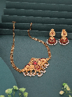 Antique Gold Finish Peacock Choker Necklace & Jhumka Earrings Set Antique Gold Finish Peacock Choker Necklace & Jhumka Earrings Set