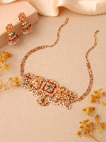 Gold-Plated Choker Necklace with Square Motif & Jhumka Earrings Gold-Plated Choker Necklace with Square Motif & Jhumka Earrings