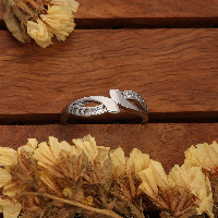 Minimalist Crossover Sterling Silver Ring with American Diamonds - Adjustable & Chic