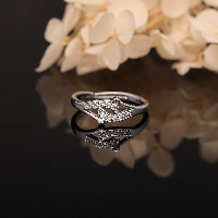 Elegant Heart Detail Sterling Silver Ring with American Diamonds - Adjustable