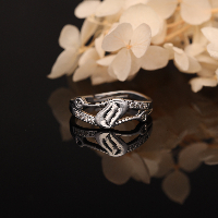 Abstract Swirl Sterling Silver Ring with Pave American Diamonds - Adjustable & Modern