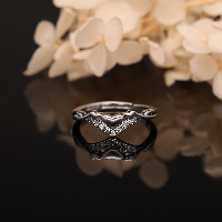 Chic Heart Chevron Sterling Silver Ring with American Diamonds - Adjustable & Modern