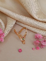 Gold Plated Intricate Band Ring with Ruby, Emerald, and AD Stones