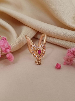 Gold Plated Shield Design Ring with Ruby and American Diamonds