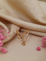 Gold Plated Modern V-Shaped Ring with Multi-Colored Gemstones