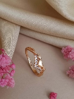 Dual Heart Chevron Rose Gold Plated American Diamond Ring - Modern & Romantic