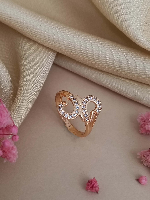 Intertwined Hearts Rose Gold Plated American Diamond Ring - Adjustable & Dazzling