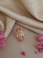 Dazzling Chevron & Entwined Band Rose Gold Plated American Diamond Ring - Adjustable & Stylish
