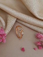 Sparkling Clover & Hearts Rose Gold Plated American Diamond Ring - Adjustable & Lucky
