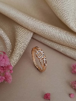 Elegant Circular Halo Rose Gold Plated American Diamond Ring - Adjustable & Dazzling