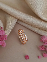 Bold Pave American Diamond Rose Gold Plated Band Ring - Adjustable & Dazzling