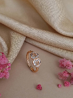 Open Double Heart American Diamond Rose Gold Plated Ring - Adjustable & Dazzling