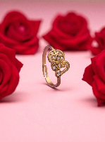 Blooming Floral Motif Gold Plated Ring with American Diamond Pave - Adjustable & Dazzling