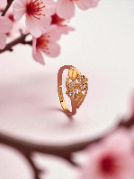 Charming Floral & Leaf Motif Gold Plated Ring with American Diamond Pave - Adjustable