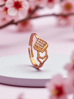 Elegant Dual Floral Motif Gold Plated Ring with American Diamond Pave - Adjustable