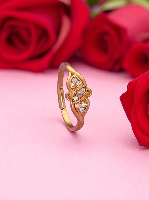 Floral-Inspired Matte Gold Plated Ring with Pave American Diamonds - Adjustable