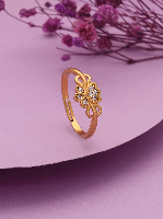Enchanting Floral & Heart Motif Gold Plated Ring with American Diamond Pave - Adjustable
