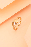 Floral & Leaf Swirls Matte Gold Plated Ring with American Diamond Pave - Adjustable & Elegant