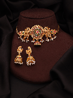 Ornate Peacock & Floral Gold Plated Necklace Set with Ruby & Emerald Stones Ornate Peacock & Floral Gold Plated Necklace Set with Ruby & Emerald Stones