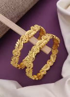 Elegant Floral Motif Gold Plated Bangle Set with Textured Leaf Accents