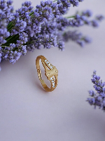 Elegant Intersecting Matte Gold Plated Ring with American Diamond Accents - Adjustable Elegant Intersecting Matte Gold Plated Ring with American Diamond Accents - Adjustable