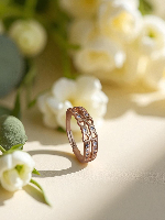 Elegant Dual Band Rose Gold Plated American Diamond Ring with Hearts - Adjustable & Dazzling