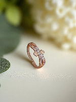 Chic Crossover American Diamond Rose Gold Plated Ring - Adjustable & Sparkling