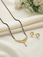 Gold Plated Floral CZ Mangalsutra Set with Matching Stud Earrings