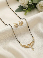 Premium Gold Plated CZ Mangalsutra with Black Beads & Stud Earrings