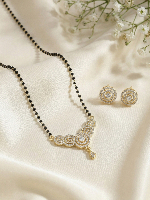 Gold Plated Wedding Wear CZ Mangalsutra with Matching Earrings