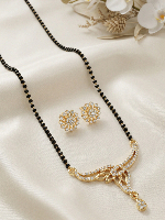 Gold Plated Floral CZ Mangalsutra Set with Matching Stud Earrings