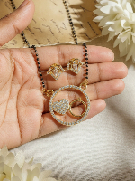 Designer Gold Plated CZ Floral Mangalsutra with Black Beads Chain