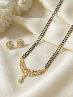 Premium Gold Plated Mangalsutra Set with Floral CZ Design & Round Stud Earrings