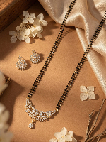 Elegant Gold Finish Mangalsutra Necklace with Cubic Zirconia Pendant & Matching Earrings