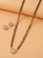 Traditional Double Line Black Beads Mangalsutra with Designer CZ Gold Pendant Set