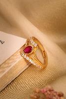 Designer Floral Diamond Gold Finish Finger Ring for Women