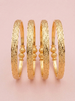 Gold-Plated Textured Diamond-Cut Bangle Set - Matte Finish Criss-Cross Pattern Ethnic Bracelets