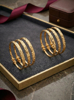 Gold-Plated Textured Diamond-Cut Bangle Set - Matte Finish Criss-Cross Pattern Ethnic Bracelets