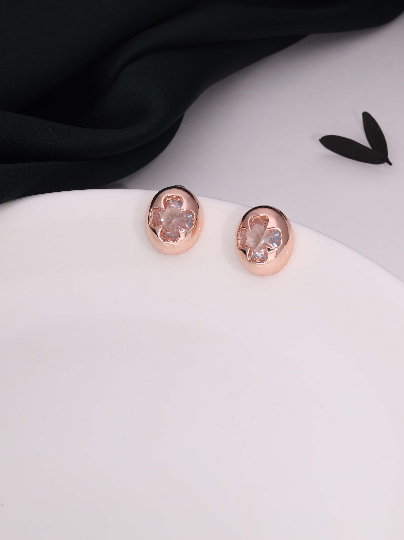 2 Year Warranty Oval Carnelian Transparent White Stone Stud Earring For Women & Girls